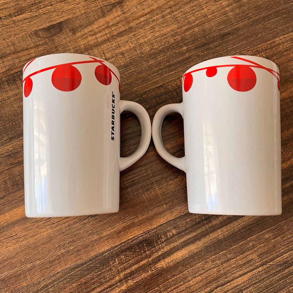 Starbucks 2012 Holiday 10.8 fl. oz. Mug Set of Two White & Red String Ornament
